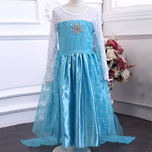 YOSICIL Niña Princesa Disfraz Frozen Elsa con Accesorios 5PC Corona Varita Vestido de Princesa Traje de Frozen con Capa Larga Costume de Cumpleaños Traje Parte de Navidad Infantil 3-9años