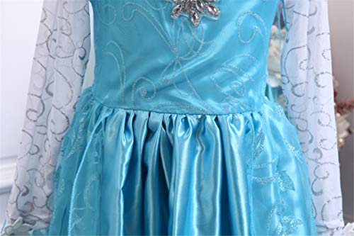 YOSICIL Niña Princesa Disfraz Frozen Elsa con Accesorios 5PC Corona Varita Vestido de Princesa Traje de Frozen con Capa Larga Costume de Cumpleaños Traje Parte de Navidad Infantil 3-9años