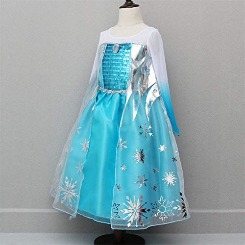 YOSICIL Princesa Disfraz de Princesa Frozen Elsa Disfraces de Princesa Gradiente Fancy Dress Elasticidad niña Lentejuela Impreso Nieve Accesorios con Capas 3-9 años (110CM, Azul)