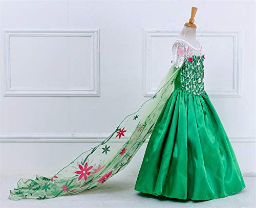 YOSICIL Princesa Disfraz Frozen Elsa Verde Disfraces Princesas Disfraz Infantil niña Bordado Fancy Dress con Mangas de Encaje Transparente Princesa Cosplay Vestido para Niñas 100cm-150cm