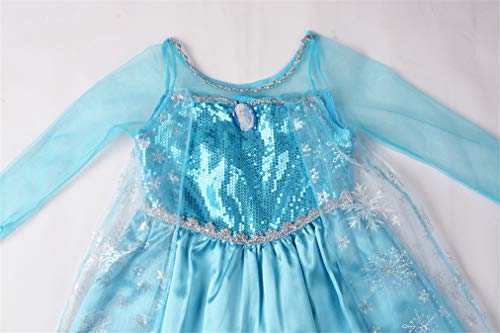 YOSICIL Princesa Disfraz Vestido de Princesa Elsa Princesa Disfraz Accesorios Traje Parte Niñas Princesa Cosplay para Regalo Halloween Carnaval Disfraz Elsa Manga Larga (3-10 años) +5pcs