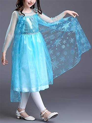 YOSICIL Princesa Disfraz Vestido de Princesa Elsa Princesa Disfraz Accesorios Traje Parte Niñas Princesa Cosplay para Regalo Halloween Carnaval Disfraz Elsa Manga Larga (3-10 años) +5pcs