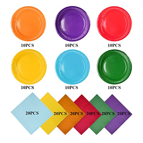 YOTINO 120 Servilletas de Papel de cóctel de Bebida Coloridas Para Cóctel 2 Capas Fiestas Bodas Cenas o Eventos Varios Colores +60 Platos De Papel Para Fiestas