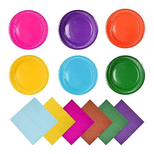 YOTINO 120 Servilletas de Papel de cóctel de Bebida Coloridas Para Cóctel 2 Capas Fiestas Bodas Cenas o Eventos Varios Colores +60 Platos De Papel Para Fiestas