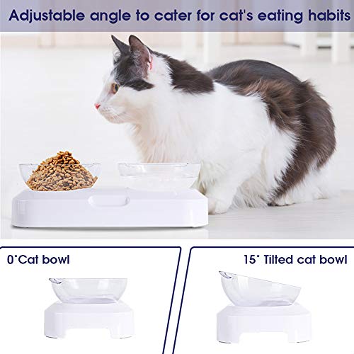 YOUTHINK Doble Comederos Perros Gatos, Recipiente Inclinado 15 °, Elevado Cuenco de Gato Plato de Mascota Ajustable en Ángulo para Proteger la Columna Vertebral del Cuello para Gatos Perros