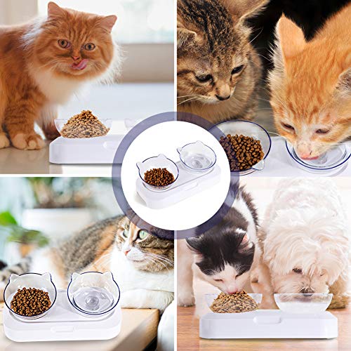 YOUTHINK Doble Comederos Perros Gatos, Recipiente Inclinado 15 °, Elevado Cuenco de Gato Plato de Mascota Ajustable en Ángulo para Proteger la Columna Vertebral del Cuello para Gatos Perros