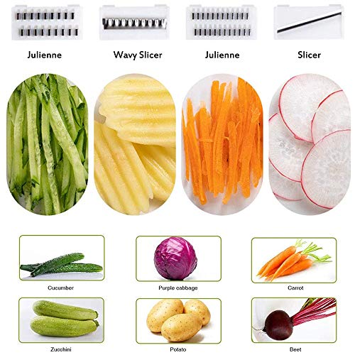 Youyababay Cortador De Verduras Cortador Y Rallador Multifuncional, Cortador De Alimentos Mandoline Slicer Multifunción, con 4 Cuchillas De Acero Inoxidable, Guardamanos, Picadoras De Vegetales