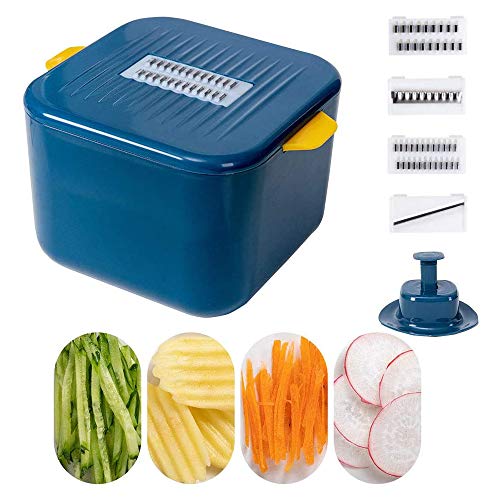 Youyababay Cortador De Verduras Cortador Y Rallador Multifuncional, Cortador De Alimentos Mandoline Slicer Multifunción, con 4 Cuchillas De Acero Inoxidable, Guardamanos, Picadoras De Vegetales