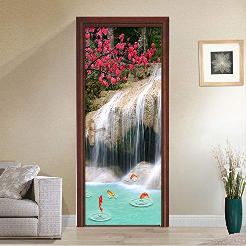 YTXMT Etiqueta Puerta 3D Impresión Arte Moderno Pvc Paisaje De Calamares En Cascada 80X210Cm Sala De Estar Habitación Habitación Infantil Con Decoración Del Hogar Foto De La Puerta Diy Puerta Mural