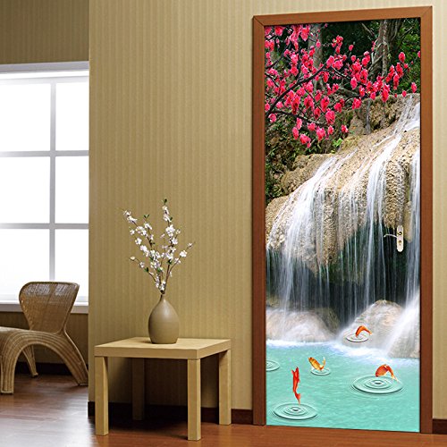 YTXMT Etiqueta Puerta 3D Impresión Arte Moderno Pvc Paisaje De Calamares En Cascada 80X210Cm Sala De Estar Habitación Habitación Infantil Con Decoración Del Hogar Foto De La Puerta Diy Puerta Mural