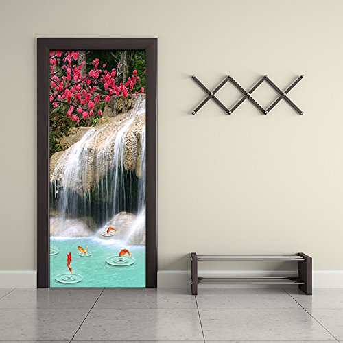 YTXMT Etiqueta Puerta 3D Impresión Arte Moderno Pvc Paisaje De Calamares En Cascada 80X210Cm Sala De Estar Habitación Habitación Infantil Con Decoración Del Hogar Foto De La Puerta Diy Puerta Mural