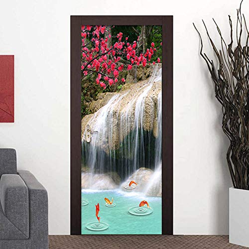 YTXMT Etiqueta Puerta 3D Impresión Arte Moderno Pvc Paisaje De Calamares En Cascada 80X210Cm Sala De Estar Habitación Habitación Infantil Con Decoración Del Hogar Foto De La Puerta Diy Puerta Mural