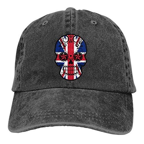 Yuanmeiju Moisture Wicking Travel Cap,Fast Dry Gorro de Calavera,Fitness Sombrero de Hip Hop,British Flag Sugar Skull-1 Denim Jeanet Gorra de Beisbol Adjustable Sombrero de papá