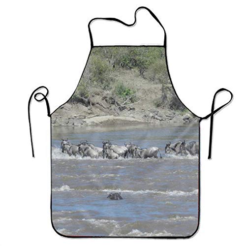 Yuanmeiju PANGERA Cool Delantal Funny Animal Wildebeest Gnu Professional Bib Delantal for Women Men Adults Waterproof Natural Cooking Delantales White Delantales for Women