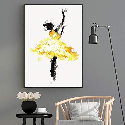 YuanMinglu Pintura sin Marco Bailarina Moderna Pintura Decorativa Lienzo Abstracto Arte Imagen Imprimir Mural Dormitorio niña habitación decoración 30x45 cm