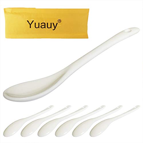 Yuauy 6 cucharas de porcelana para huevos, cucharas de cerámica, 5 pulgadas, café, postre, yogur, té lechoso