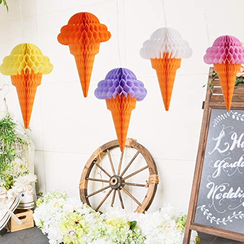 Yudanny - Juego de 7 colgantes para decoración de helado de papel de seda con forma de panal de abeja, para bodas, fiestas de cumpleaños, hogar, aula, decoración al aire libre