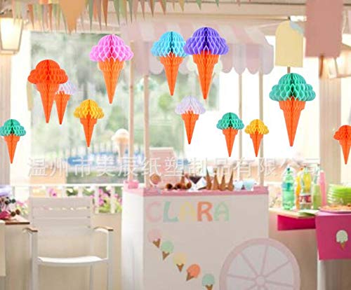 Yudanny - Juego de 7 colgantes para decoración de helado de papel de seda con forma de panal de abeja, para bodas, fiestas de cumpleaños, hogar, aula, decoración al aire libre