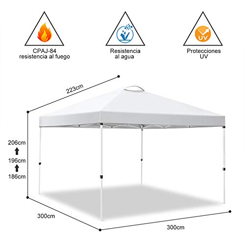 YUEBO Carpas Plegables, 3x3m Pabellon Gazebo Impermeables Protector UV para Jardin Exterior Eventos Coche Ferias con Paredes Laterales, Sacos de Arena Bolsa de Transporte