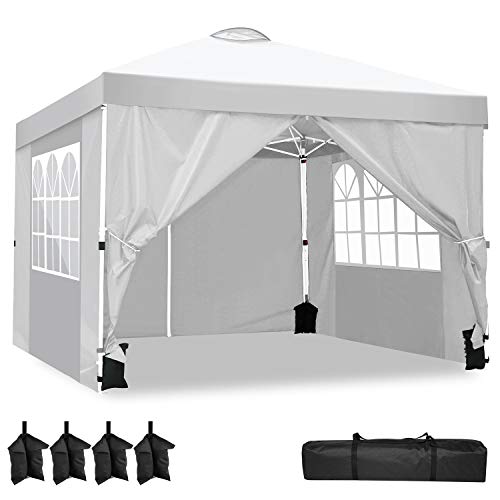 YUEBO Carpas Plegables, 3x3m Pabellon Gazebo Impermeables Protector UV para Jardin Exterior Eventos Coche Ferias con Paredes Laterales, Sacos de Arena Bolsa de Transporte