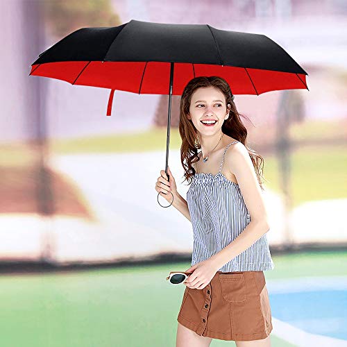 YumSur Paraguas Plegables, Automático a Prueba de Viento y Estable, Grande Paraguas de Viaje Portátil para Mujer Hombre 10 Varillas Rojo