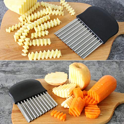 Yuning 2 Piezas Cortador Ondulado de Acero Inoxidable, Cortador de Patatas Fritas para Cortar Patatas, Batatas, Frutas y Verduras Utensilios de Cocina