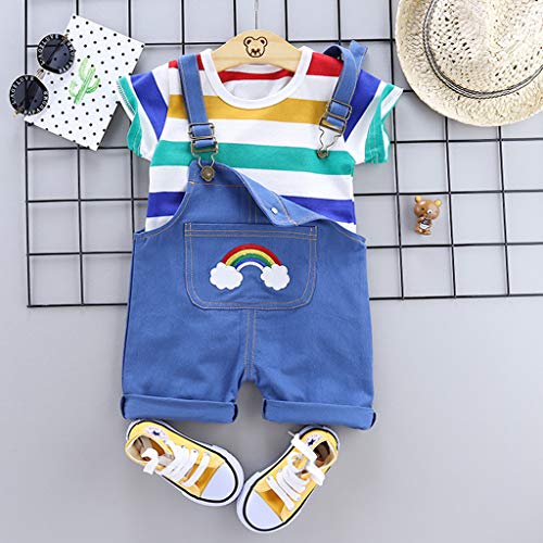 YWLINK Verano Al Aire Libre Mezcla De Algodon Manga Corta Rayas Arcoiris Camiseta +Babero Arcoiris Pantalones Cortos Traje De 2 Piezas Regalo Blanco, Amarillo, Azul, Café 6 Meses-3AñOs