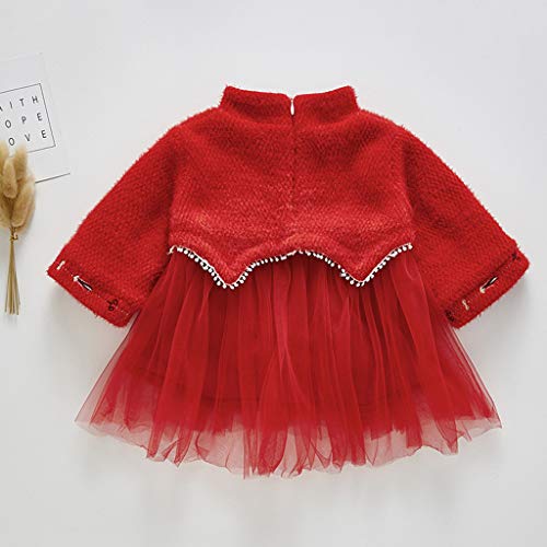 YWLINK Vestido De Fiesta para NiñA Vestido Mameluco Acolchado De Manga Larga OtoñO E Invierno Malla Bordada Ropa NavideñA Lindo Regalo De CumpleañOs Bautismo 0-24 Meses Bebe NiñA Una Pieza De Ropa