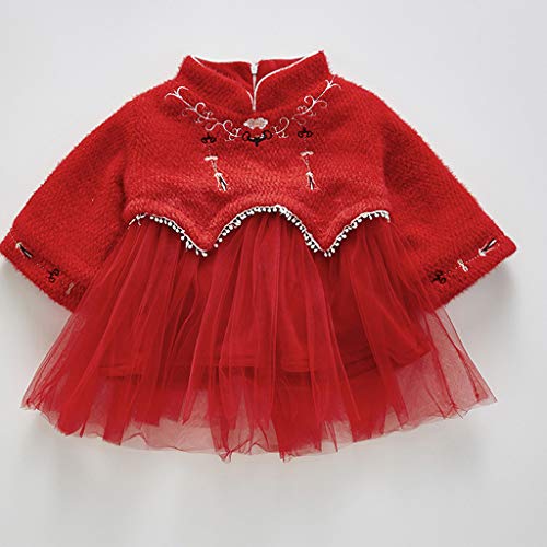 YWLINK Vestido De Fiesta para NiñA Vestido Mameluco Acolchado De Manga Larga OtoñO E Invierno Malla Bordada Ropa NavideñA Lindo Regalo De CumpleañOs Bautismo 0-24 Meses Bebe NiñA Una Pieza De Ropa