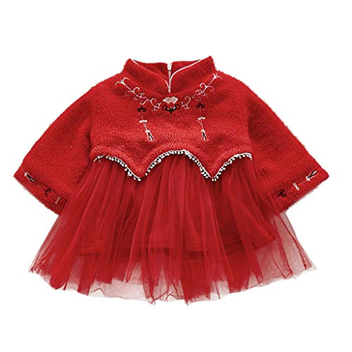 YWLINK Vestido De Fiesta para NiñA Vestido Mameluco Acolchado De Manga Larga OtoñO E Invierno Malla Bordada Ropa NavideñA Lindo Regalo De CumpleañOs Bautismo 0-24 Meses Bebe NiñA Una Pieza De Ropa