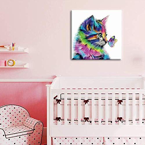 YXQSED Pintura por números para Adultos DIY Pintura al óleo Kit con Pinceles y Pinturas para Niños Seniors Junior -Marco de Madera -Gato Colorido 16x20 Inch