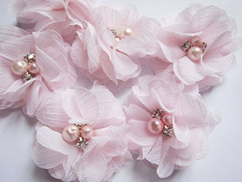 yycraft Pack de 20 piezas Gasa 2 "Flor Rhinestone perlas para manualidades, Gasa, rosa pastel, 2 pulgadas