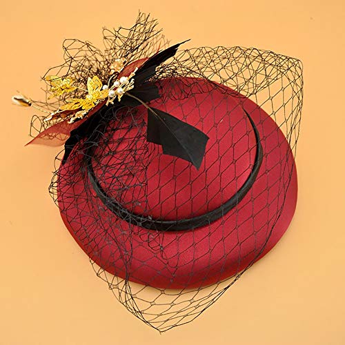 YYDZ Clip Tea Party Derby de Kentucky Sombrero Boda Pluma del Sombrero Pelo de la Venda de Las Mujeres con Velo Accesorios Topper Hair Show Pinza de Pelo de Velo (Color : Red)