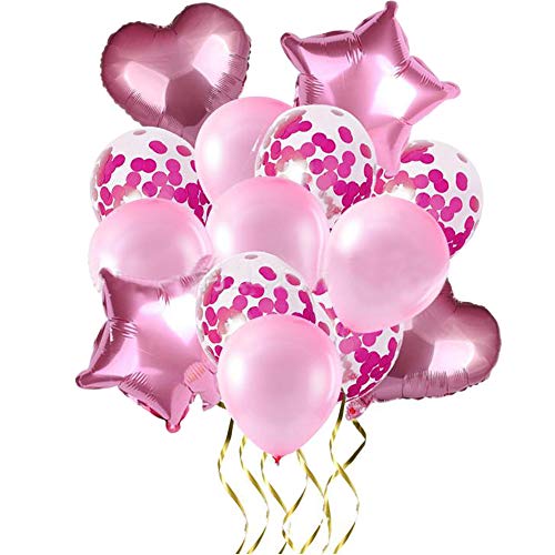 yyuezhi 14 Piezas Juego de Globos de látex Globos en Forma de Corazón y Estrella para Bodas Decoración de Fiesta de Cumpleaños Duchas de Novia y Bebés Globo Estrella Globo Corazón (Rosa)