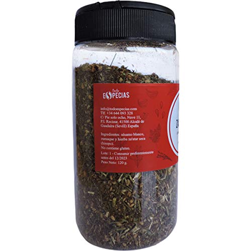 Zaatar TodoEspecias 120g - Sin gluten - 100% Natural: sin sal ni aditivos - Bote Especiero con 2 dosificadores