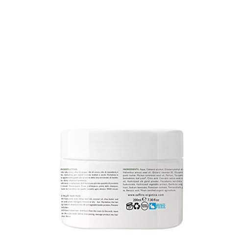 Zaffiro Organica Mascarilla cabello BIO Filler con Ácido Hialurónico Aceite de Cañamo, Keratina y Manteca de Karité |ECOLOGICA ✓ Reparación instantánea pelo dañado SIN SULFATOS NI SILICONAS 200ml