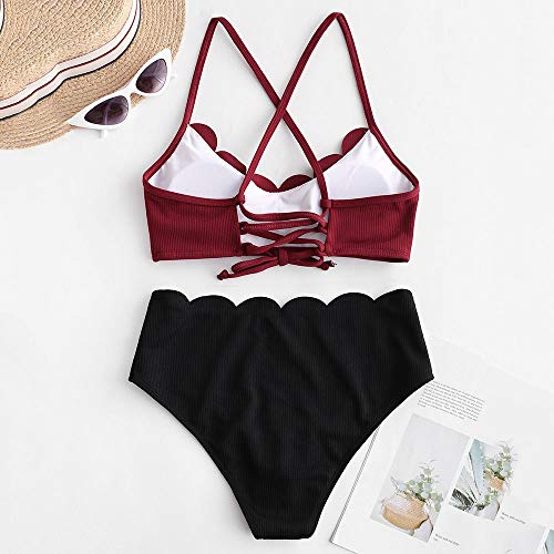 ZAFUL - Conjunto de bikini de cintura alta para mujer rojo S