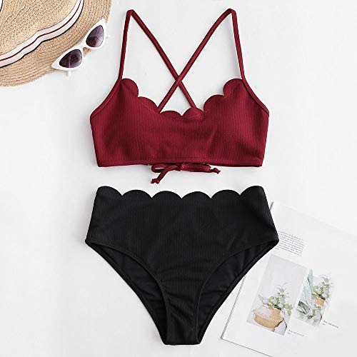 ZAFUL - Conjunto de bikini de cintura alta para mujer rojo S