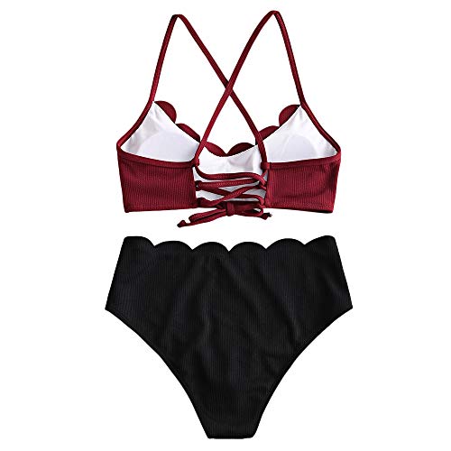 ZAFUL - Conjunto de bikini de cintura alta para mujer rojo S