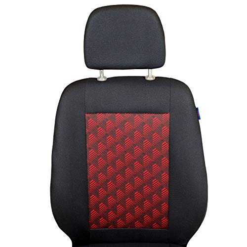 Zakschneider Fundas De Asiento para Citroen Jumpy - Conjunto De Fundas 1+2 - Color Premium Negro con Efecto 3D Rojo