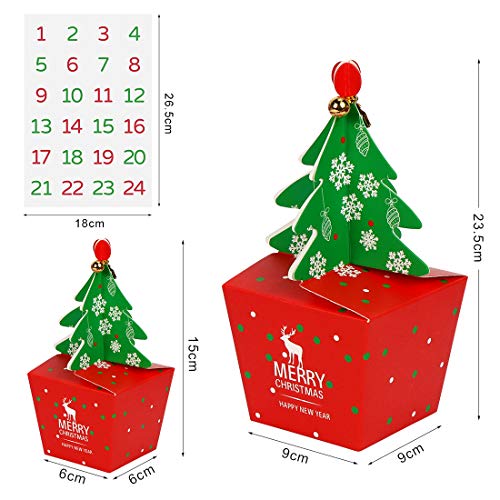 Zaloife Cajas de Regalo Navidad Calendario de Adviento, 24 Cajas de Calendario con 24 Pegatinas Adhesivos Digitales de Adviento, para Navidad, Fiesta, Decoración de Regalos