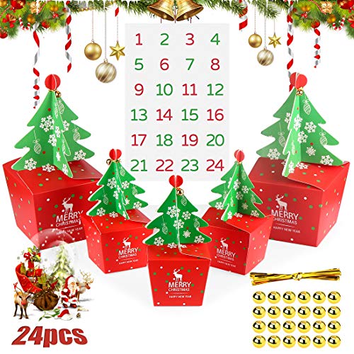 Zaloife Cajas de Regalo Navidad Calendario de Adviento, 24 Cajas de Calendario con 24 Pegatinas Adhesivos Digitales de Adviento, para Navidad, Fiesta, Decoración de Regalos