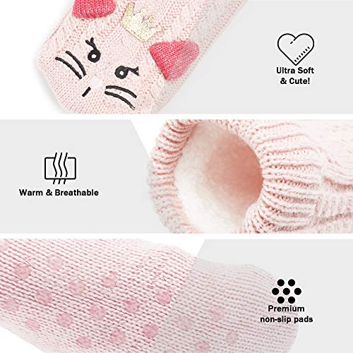 Zapatillas de Calcetines para Mujer Tamaños 37,38,39,40.5 y 40-41 | Calcetín Novedad Owl Dog Fluffy Cat | Regalo Adorable | Suelas Antideslizantes (Rosa Claro)