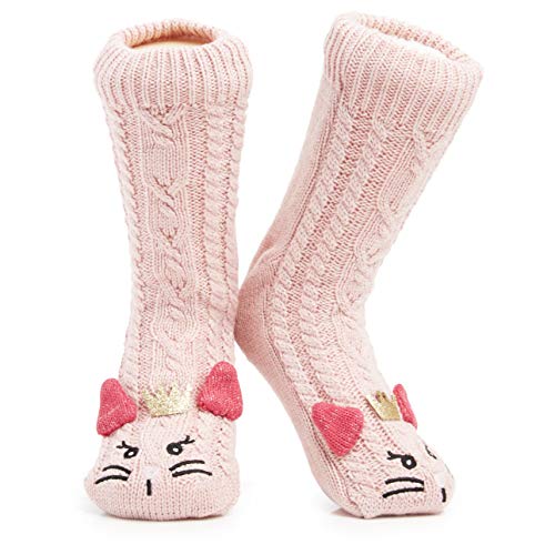 Zapatillas de Calcetines para Mujer Tamaños 37,38,39,40.5 y 40-41 | Calcetín Novedad Owl Dog Fluffy Cat | Regalo Adorable | Suelas Antideslizantes (Rosa Claro)