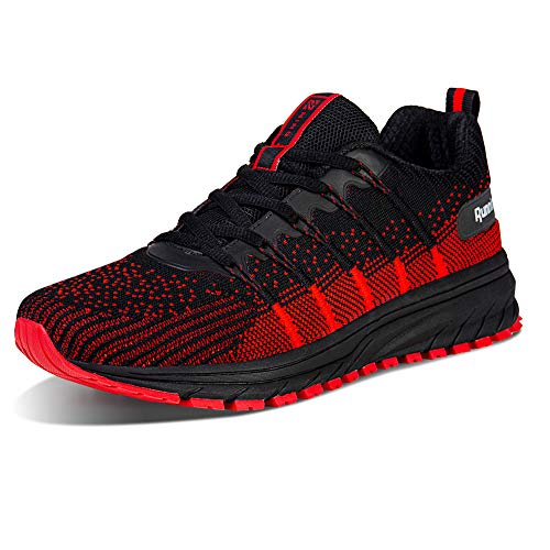 Zapatillas Deporte Hombre Zapatos para Correr Athletic Cordones Hombre Aire Libre y Deporte Transpirables Casual Zapatos Gimnasio Correr Sneakers(03.Negro Y Rojo,44 EU)