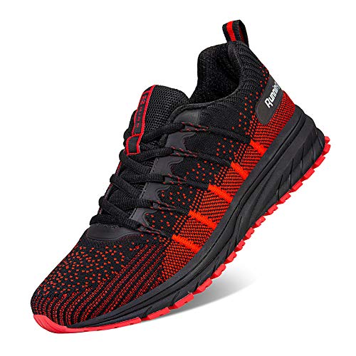 Zapatillas Deporte Hombre Zapatos para Correr Athletic Cordones Hombre Aire Libre y Deporte Transpirables Casual Zapatos Gimnasio Correr Sneakers(03.Negro Y Rojo,44 EU)