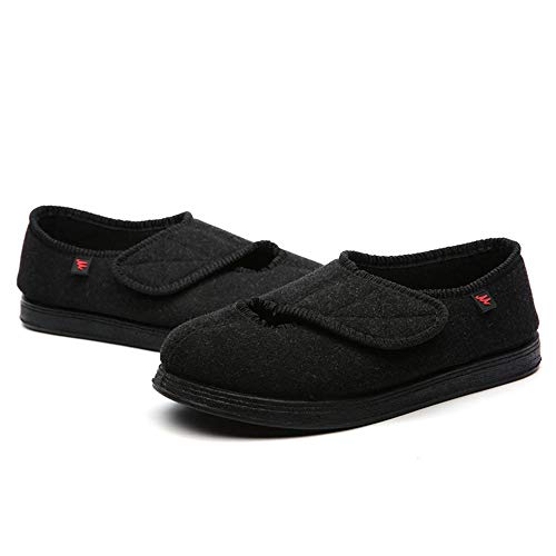 Zapatillas sin Cordones，Zapatos de pie diabético Ajustables ensanchados, pie de Gasa Gordo e hinchado, pie deformado en valgo del Pulgar-Negro_41EU