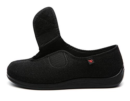 Zapatillas sin Cordones，Zapatos de pie diabético Ajustables ensanchados, pie de Gasa Gordo e hinchado, pie deformado en valgo del Pulgar-Negro_41EU