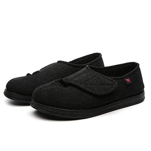 Zapatillas sin Cordones，Zapatos de pie diabético Ajustables ensanchados, pie de Gasa Gordo e hinchado, pie deformado en valgo del Pulgar-Negro_41EU