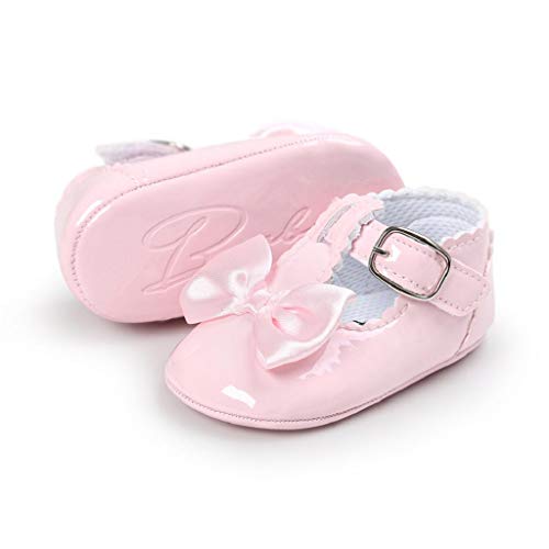 Zapatos Bebé Niña 2019 SHOBDW Zapatos De Princesa Dulce Pisos Zapatos Cuna Suela Suave Antideslizante Zapatillas Zapatos Lindos del Bowknot Primeros Pasos Zapatos Bebé Recién Nacida(Rosa,12~18)